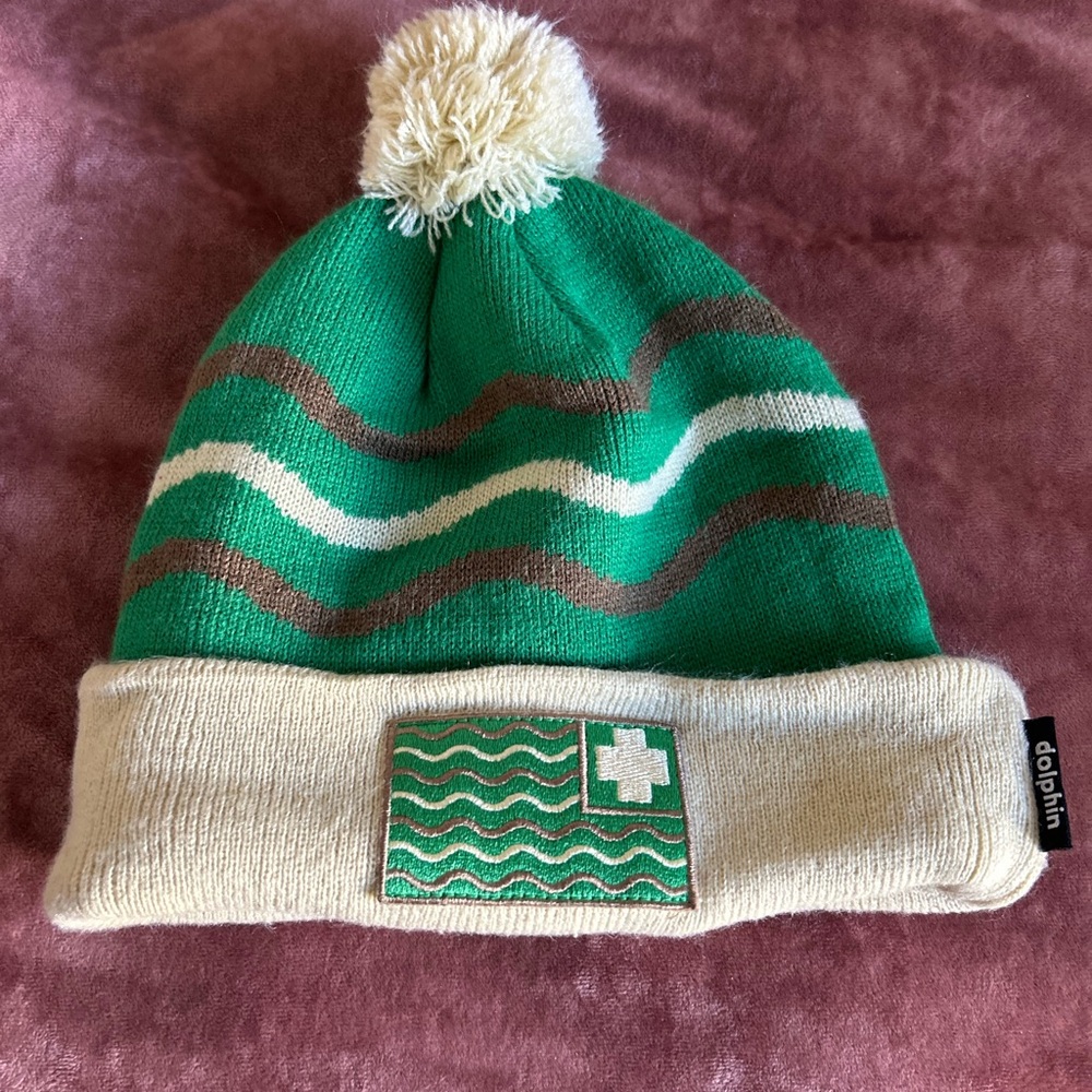 Pink Dolphin Green and Cream Wave Beanie